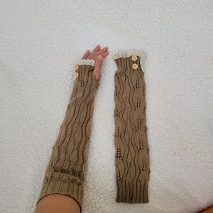 Winter Arm Warmer Gift Lady Knitted Fingerless. Color Brown